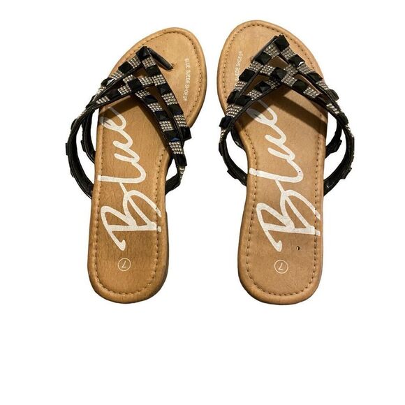 Blue Suede Rhinestone Embellished Flip Flops Sandals Sz 7 - Picture 5 of 8